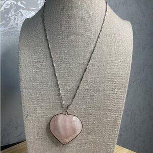 18 KGP Signed Necklace Pink Heart Pendant White Gold Silver Tone